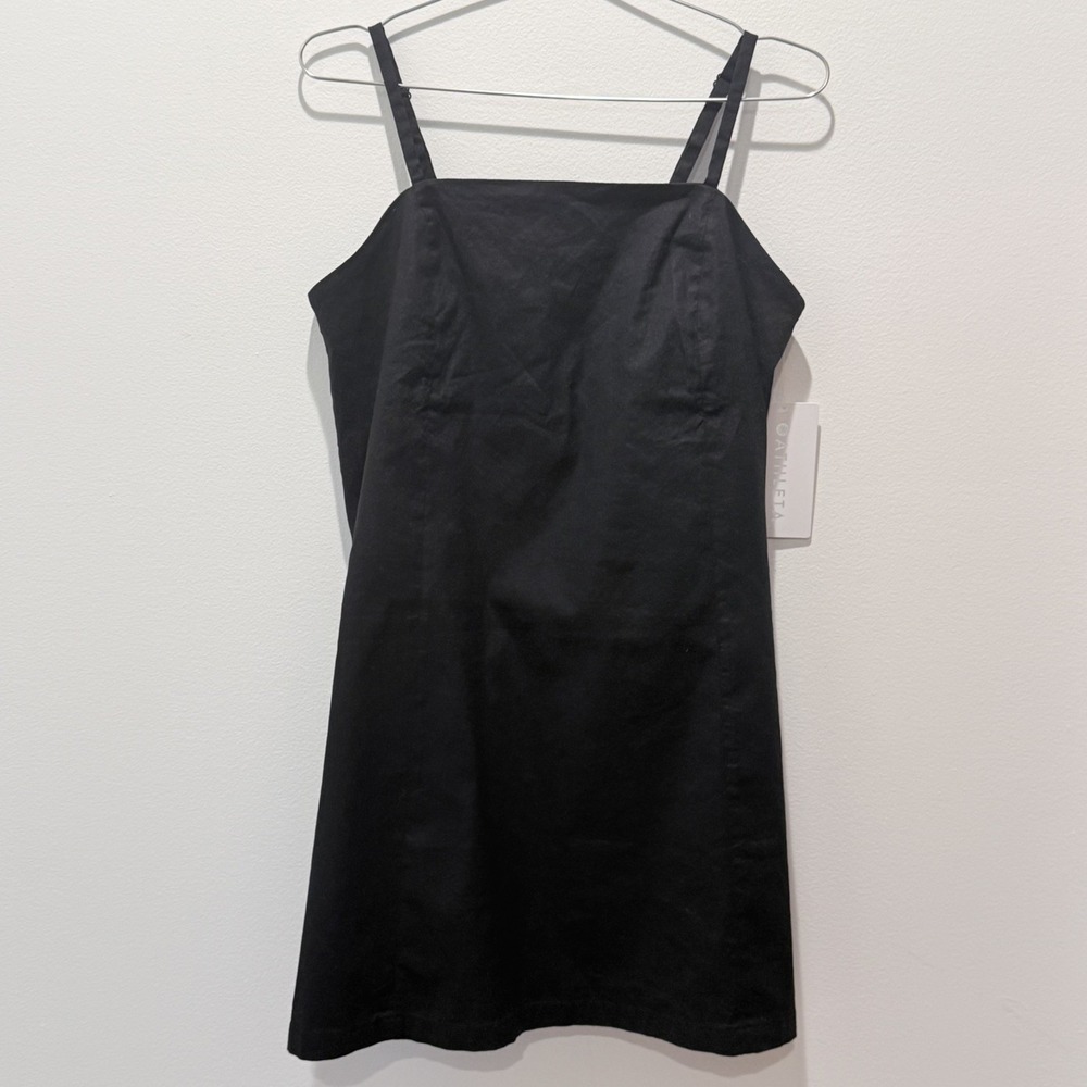 ATHLETA Paradise Cami Dress  Medium M | Black Linen #776235 NEW